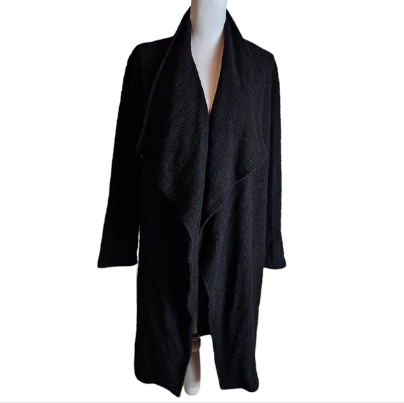Steve Madden Black Slub Knit Open Cardigan Sweater Jacket Sz Large Shawl Collar - Picture 3 of 14
